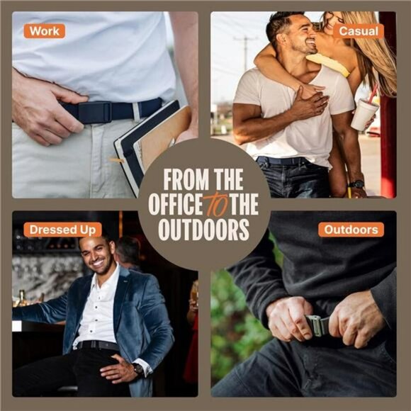 Mens stretch nylon belt lightweight adjustable magnetic buckle travel washable - Picture 4 of 7